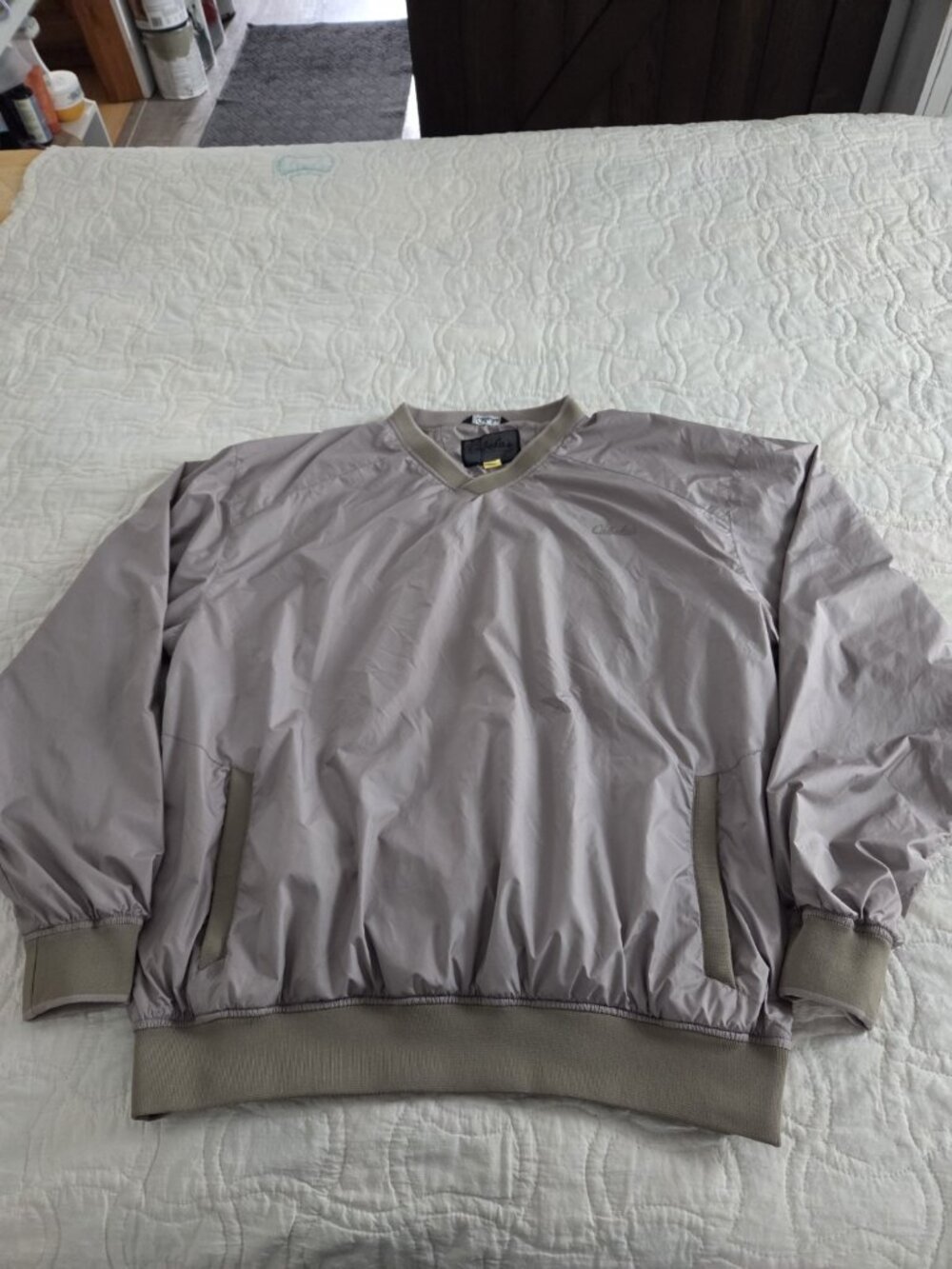 Cabela's Mens Pullover Windbreaker XL Tall  Beige V Neck